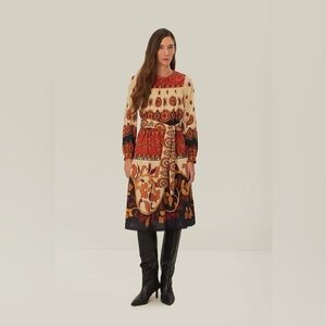 Farm Rio Ainika Cream Bohemian Tiles Midi Dress Size XS